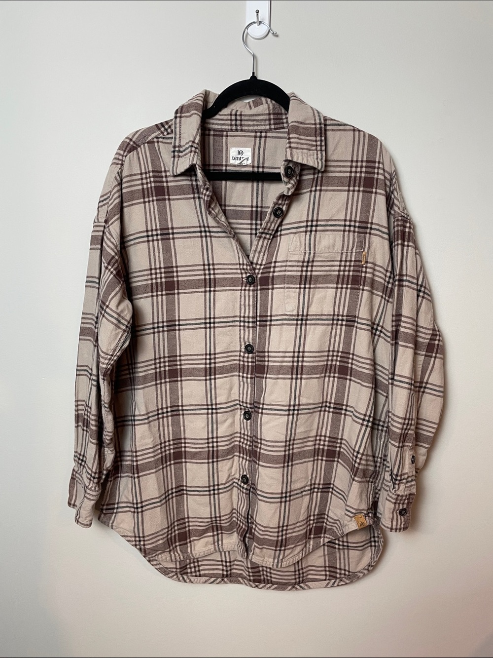 tentree Cream & Brown Plaid Button-Down Shirt